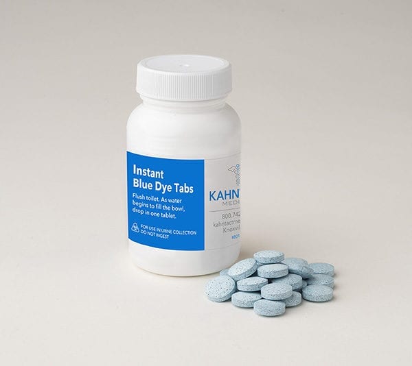 Blue dye tablets for urine drug screen collections